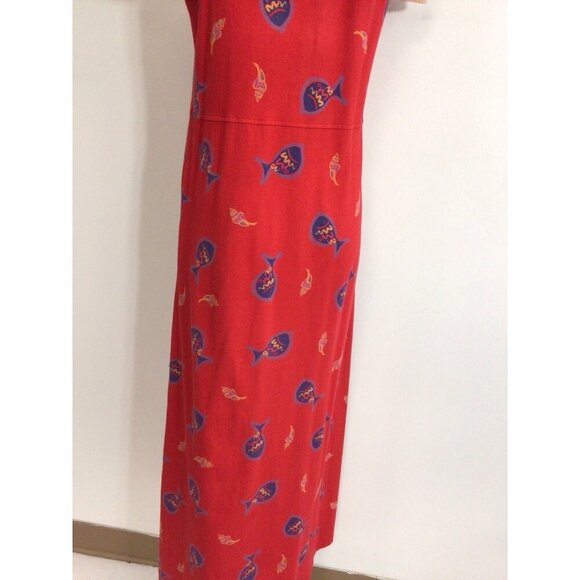 Zip Code Vintage Maxi Dress Fish Print Womens 8 - Picture 3 of 8